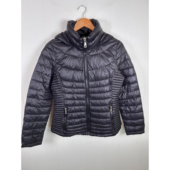 Calvin Klein Packable Puffer Jacket Premium Down Blend Black Size‎ Medium Hooded - Picture 1 of 9